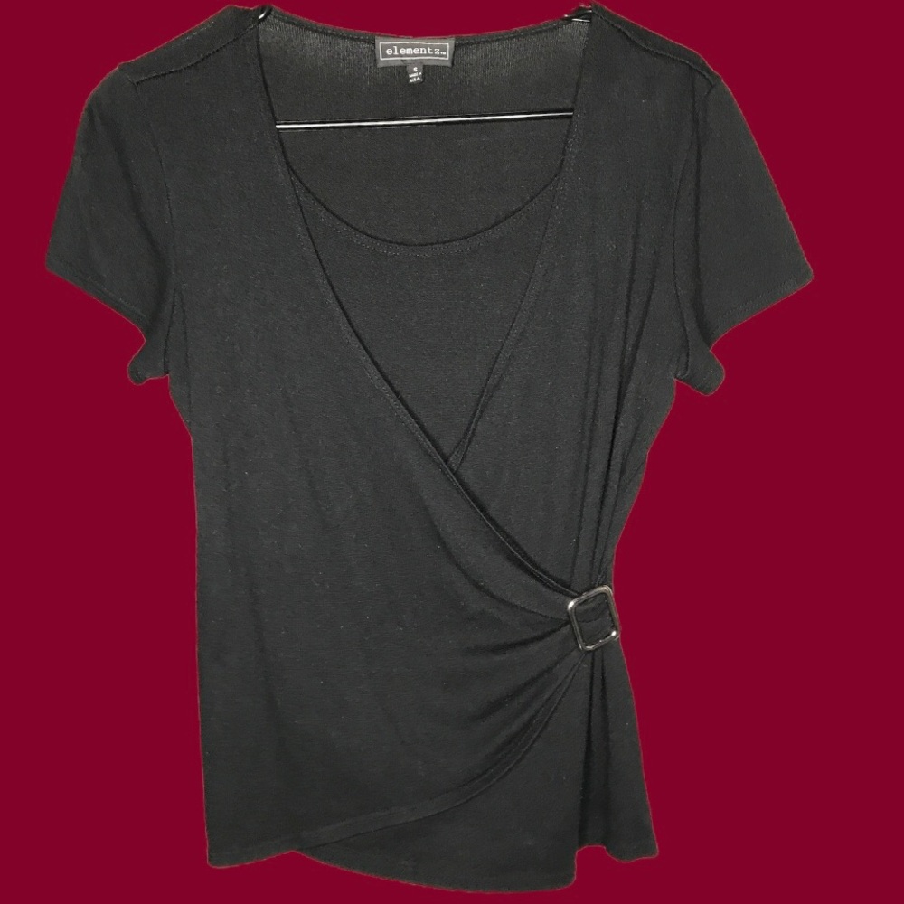 Elementz black crossover fitted top with decorative silver buckle